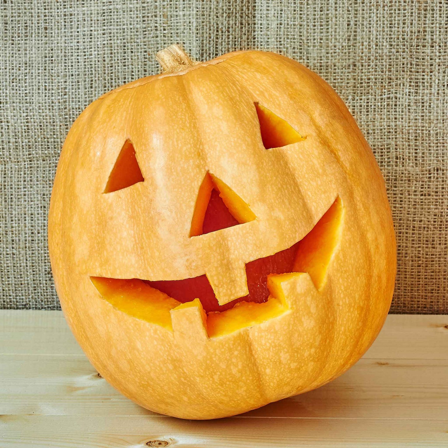 A carved Howden's Field pumpkin with a toothy grin.
