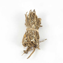 Bundle of asparagus bare roots ready for shipping on a white background