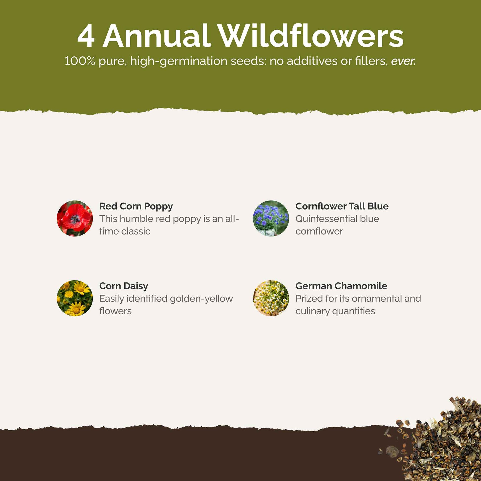 List of flower species and seeds included in the Wildflower Seed Mix.