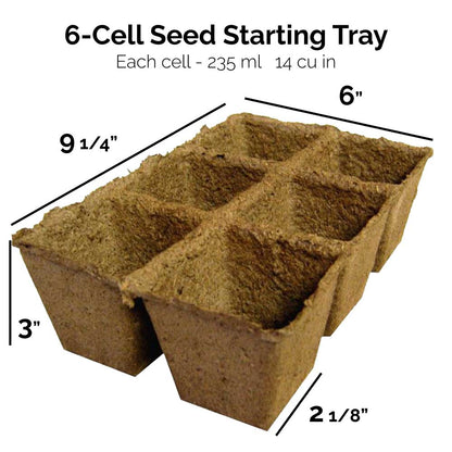 Dimension of the six-cell biodegradable seed starting tray graphic.