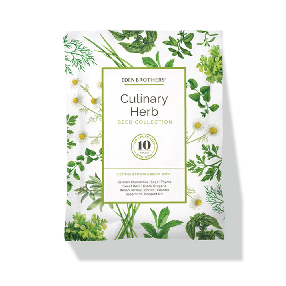 Eden Brothers Culinary Herb Seed Collection packaging with green herbs on a white background