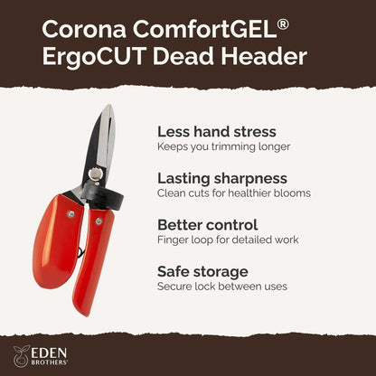 Graphic with corona comfortgel dead header calling out features of the tool