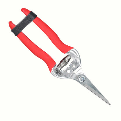 Red and black handled Corona® Long Straight Snips with silver metal blades, shown on a plain white background.