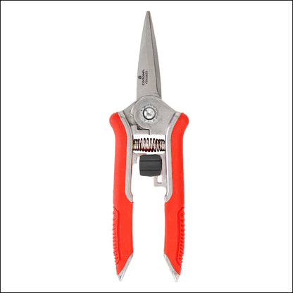 Corona ComfortGel mini floral snips with red handles on a white background