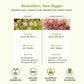 Comparison chart of seed packet and large packet sizes with coverage, seed count, and benefits listed.