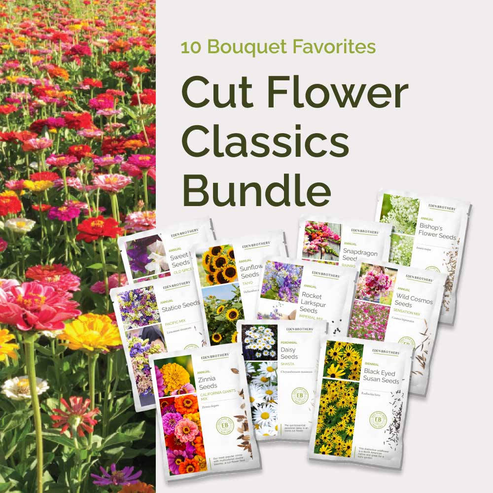 Graphic of cut-flower classics bundle pack displaying a product image and contents of the bundle.