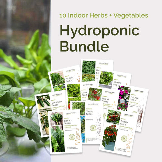 Hydroponic seed variety bundle with images of different plants on a white background.