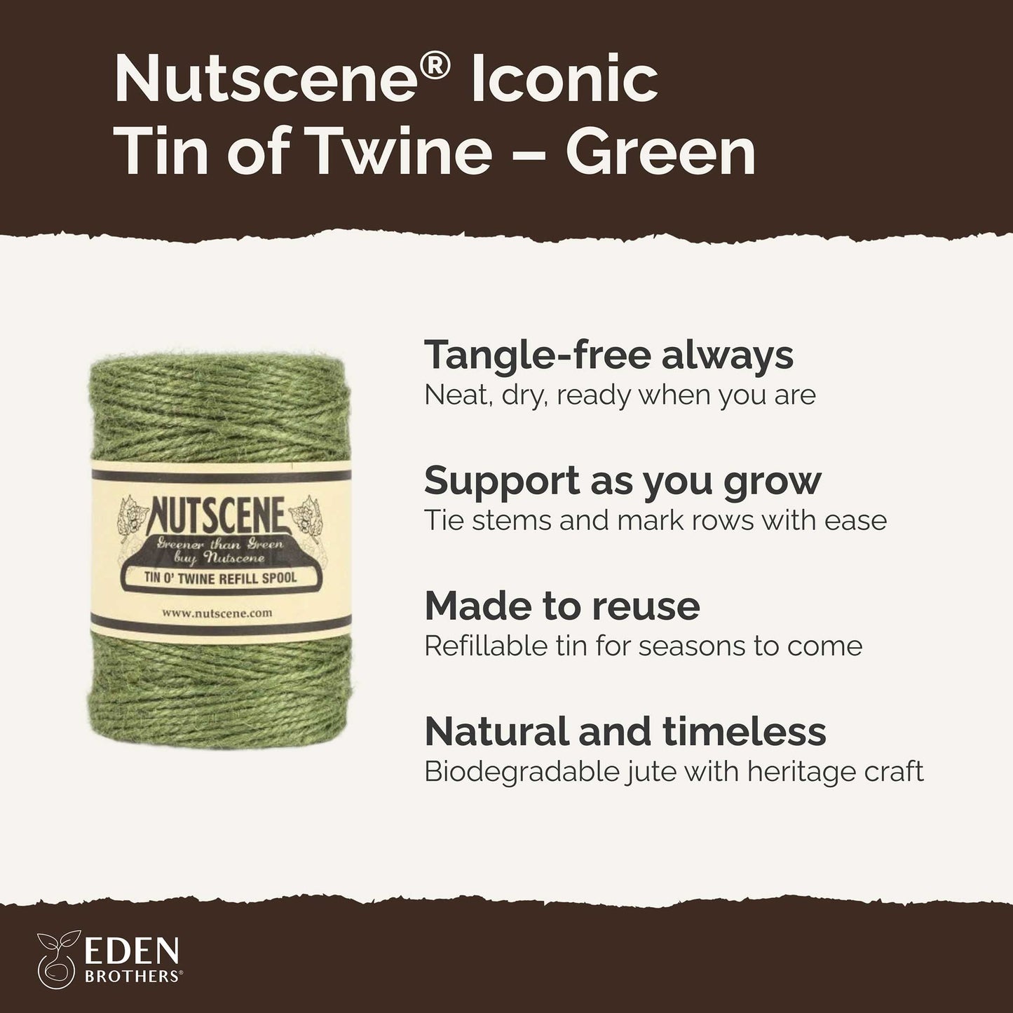 Green twine spool with Nutscene branding on a white background