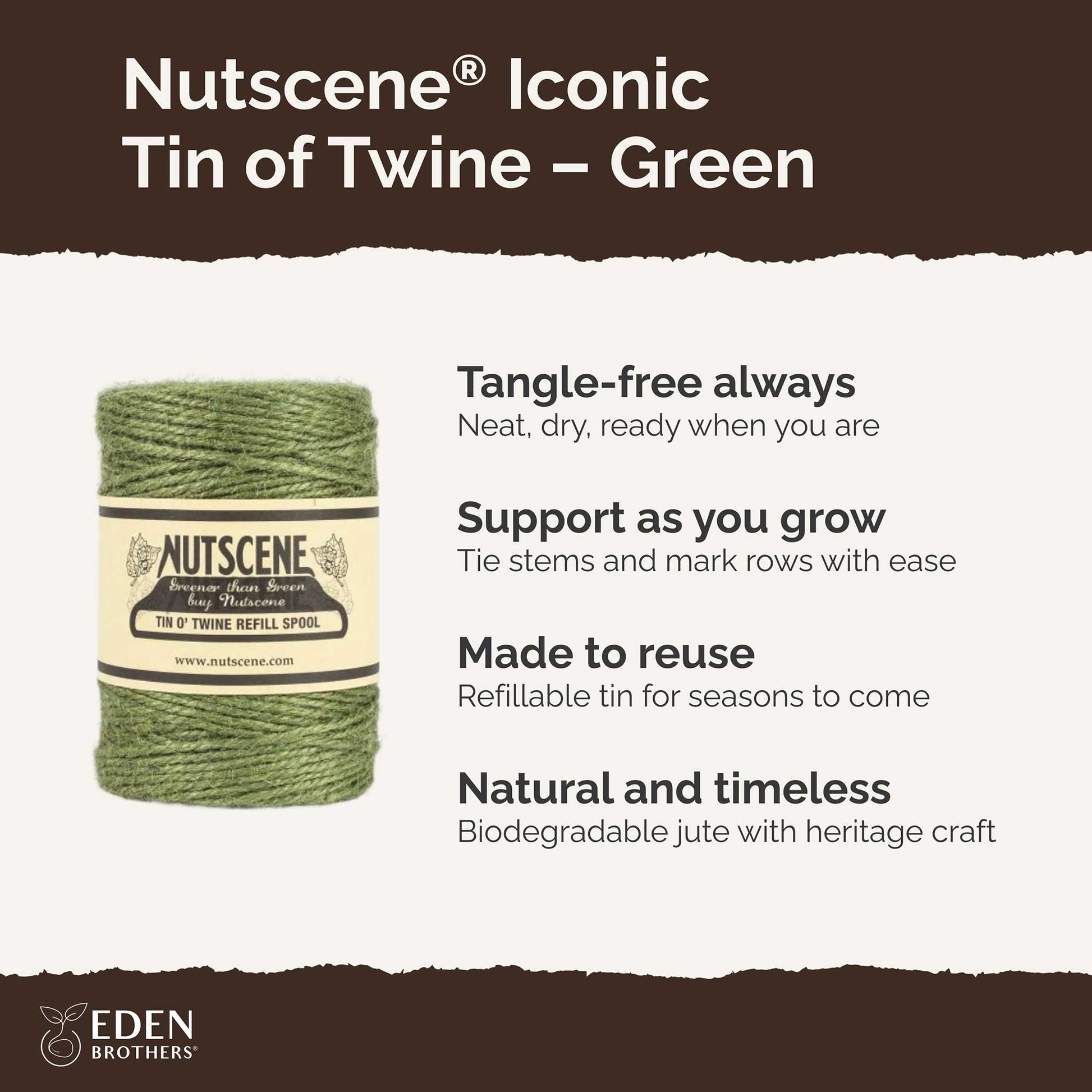 Green twine spool with Nutscene branding on a white background