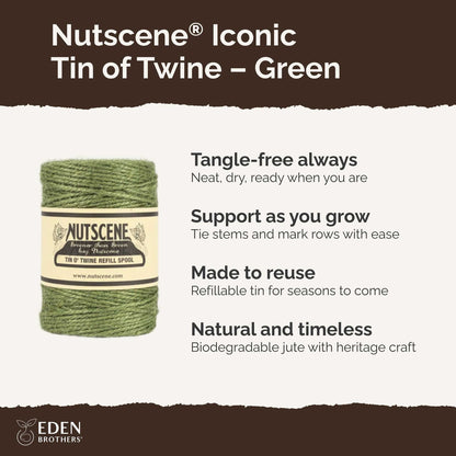 Green twine spool with Nutscene branding on a white background