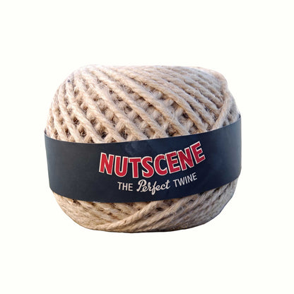 A ball of nutscene twine with black label on a white background