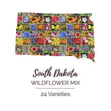 Graphic of the outline of the state for South Dakota Wildflower Seed Mix that contains images of the flowers in the mix