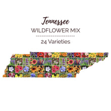 Graphic of the outline of the state for Tennessee Wildflower Seed Mix that contains images of the flowers in the mix