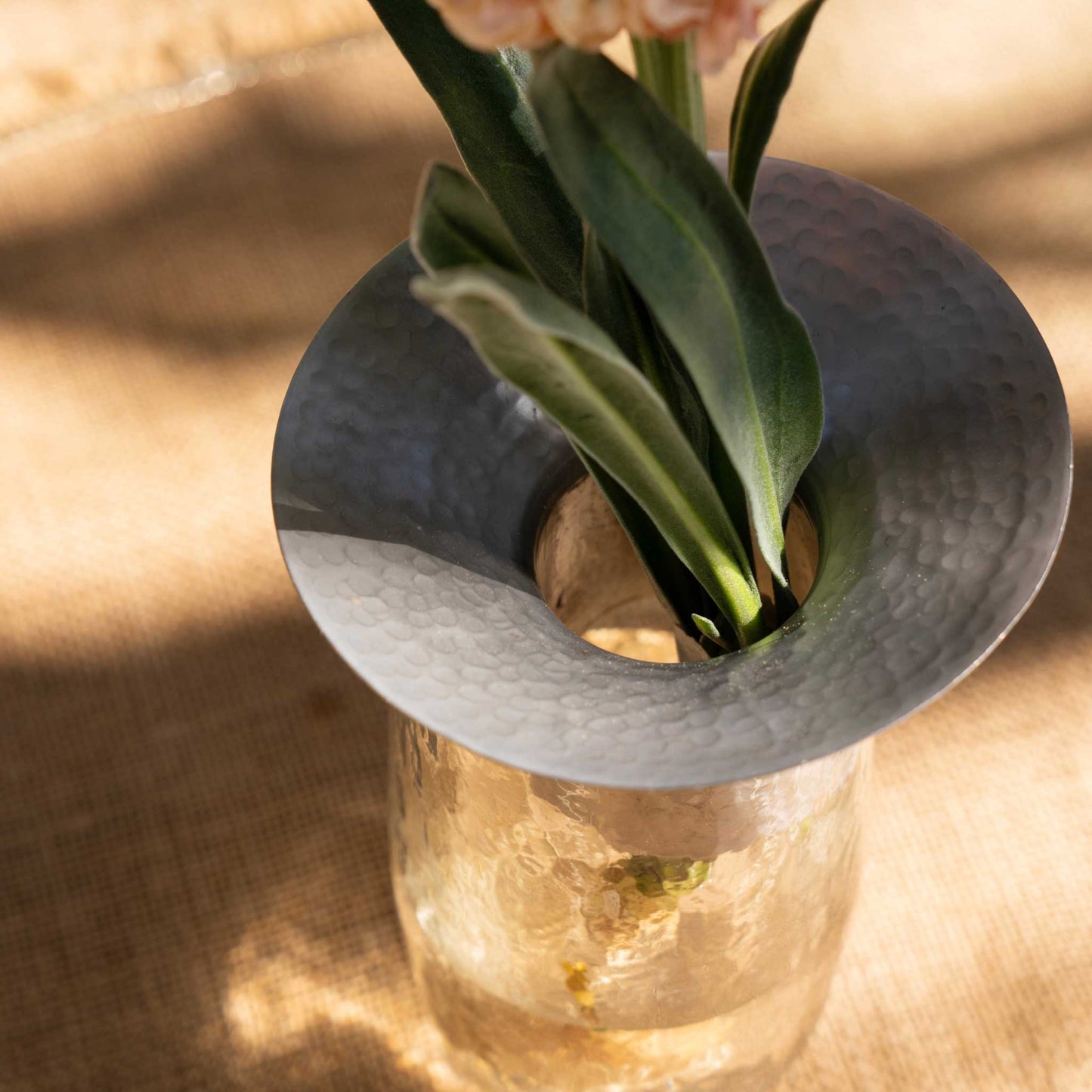 Top view of The collective floral propagation vases showing stem holder and vase with cuttings inside
