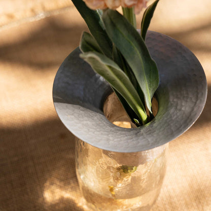 Top view of The collective floral propagation vases showing stem holder and vase with cuttings inside