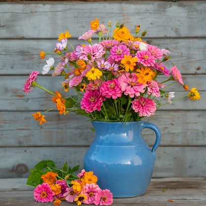 A bouquet of the variety of colors in the Orange Sherbet Flower Seed Mix